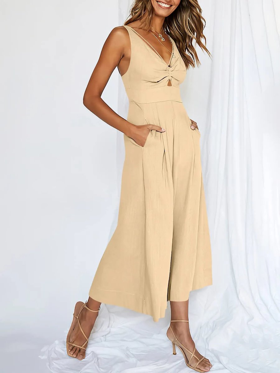 Coreen - Hochtaillierter Jumpsuit mit V-Ausschnitt