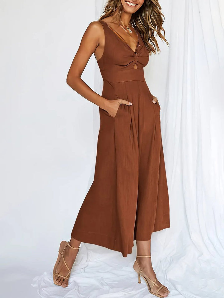 Coreen - Hochtaillierter Jumpsuit mit V-Ausschnitt