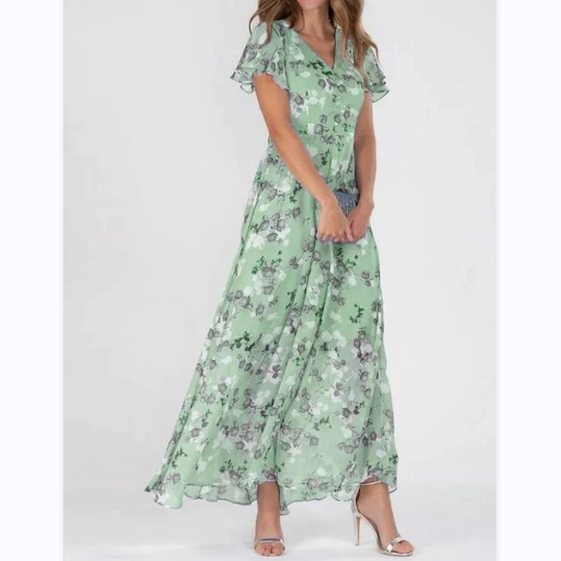 Lilly - Langes Kleid mit kurzen Ärmeln und Blumendruck--🔥Sparen Sie 50% Rabatt