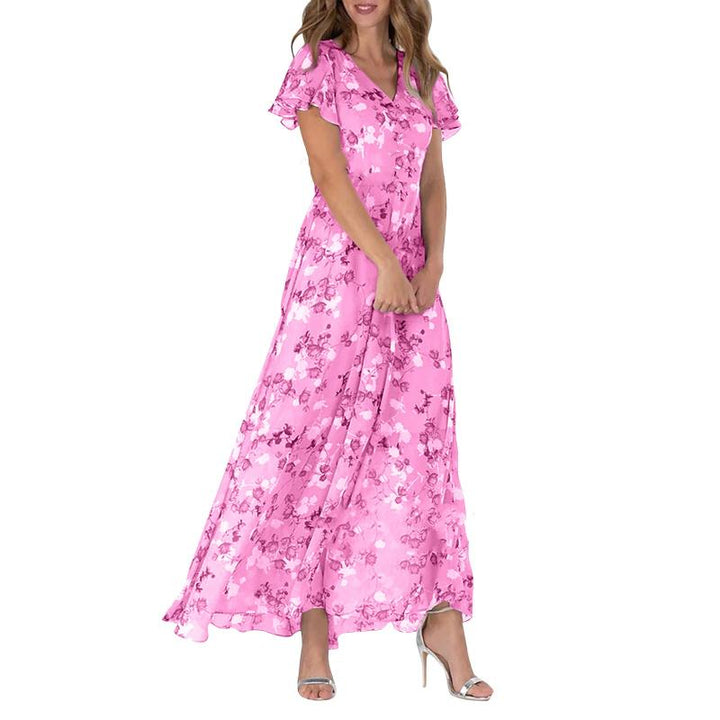 Lilly - Langes Kleid mit kurzen Ärmeln und Blumendruck--🔥Sparen Sie 50% Rabatt