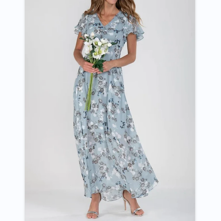 Lilly - Langes Kleid mit kurzen Ärmeln und Blumendruck--🔥Sparen Sie 50% Rabatt